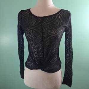 bebe Black Lace Long Sleeve Top Size XS/TP